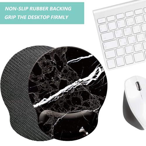 Mouse Pad with Wrist Support, Ergonomic Mouse Pad with Memory Foam Wrist Rest Cushion, Non-Slip Rubber Base Gaming Mice Pad for Home Office Computer Laptop, Black White Marble - color: Black white marble