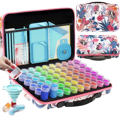 ARTDOT 60 Slots Storage Container for Diamond Art Kits for Adults,Portable Bead Storage Boxes for Diamond Painting Accessories and Tools - color: Pink, size: Medium