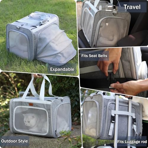 Cat Carriers Soft Stylish Small Dogs Puppy Pets Bag,Sturdy,Ventilated,Airline Approved,Expandable,Rabbit Cage Small Animals Travel Outdoor Carry Kennel Gray Color - color: Grey