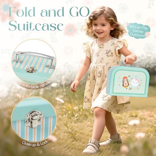 TUZT Portable Dollhouse Suitcase for Ages 3-8, Foldable Bedroom Playset with 21 Wooden Furniture, Cute Animal Dolls & Accessories, Travel-Friendly Pretend Play Toy - style: Living Room
