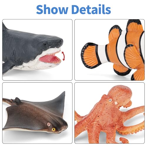 81PCS Large Realistic Ocean Sea Animal Toys with 20" Floor Puzzles for Kids, Kids Solid Ocean Animals Figuress Includ Shark,Octopus,Starfish,Sea Turtle for Toddler Boys Girls Birthday Gifts