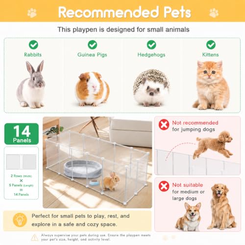 Modular Small Pet Playpen, 14 Panels, 16.5" Height Indoor Enclosure for Rabbits, Guinea Pigs, Hedgehogs, Kittens and Small Pets - style: 14 Panels - 12"L x 16.5"H