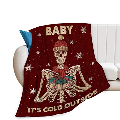 Christmas Skeleton Throw Blanket Cozy Plush Gothic Sugar Skull Flannel Fleece Ultra Soft Halloween Blankets Lightweight Fuzzy Party Blanket Spooky Gifts for Bed Couch Sofa Women Kids 50"x40" - color: Christmas Skull Skeleton, size: 50"x40"