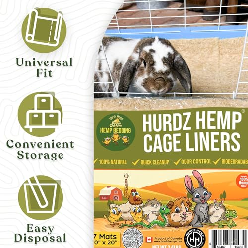 Cage Liners - Made from 100% Natural Hemp & Ultra-Absorbent Cage Liners for Small Animals - Superior Odor Control, Easy Clean & Durable Guinea Pig Mats Pack of 7 Liners 10”x20”