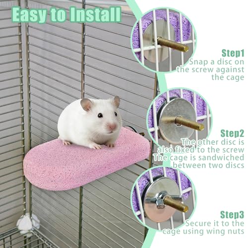 3 Pack Hamster Rat Lava Ledge Platform Teeth Grinding Chewing Toy (L) | Chinchillas Pumice Teeth Grinding Block Perch Stand Jumping Platform Small Animals Cage Accessories for Gerbil Mouse Bird