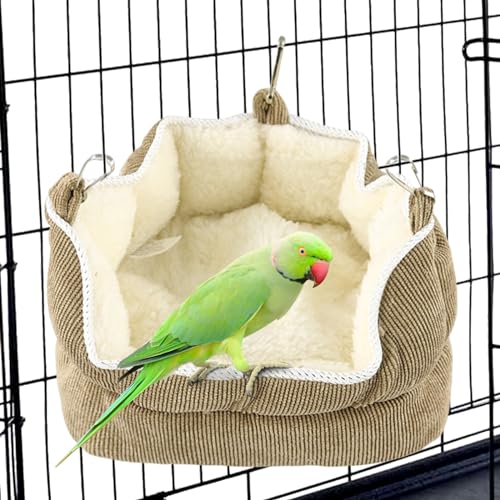 QBLEEV Bird Nest House, Parrot Winter Warm Bed for Cage Hanging Hammock | Soft plush snuggle hut tent, parrot cage accessories hideaway sleeping bed for budgie parakeet cockatiel conure lovebird - color: Yellow