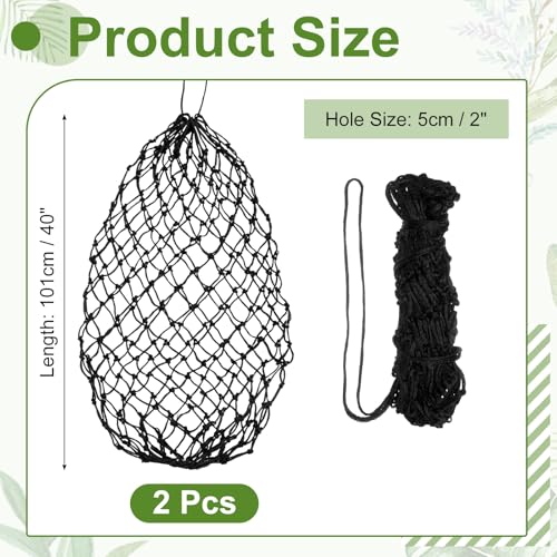 Slow Feeder Hay Net, 40" Length 2" Holes Strong Load-Bearing, Nylon Slow Feed Bag Hay Feeder, (Black, 2 Pcs), Intended for Horses/Goats/Trailer/Stall - color: Black