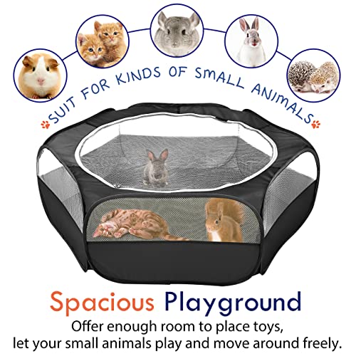 Pawaboo Small Animal Playpen with Zippered Cover, Black | Portable pop-up pet tent for supervised rabbits, guinea pigs, chicks and kittens; water-resistant bottom and 3 metal rods - color: H-Black
