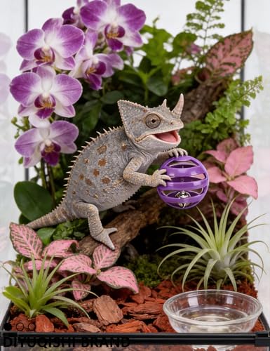 9 Pack Reptile Play Balls and Plant for Bearded Dragons Leopard Geckos | BPA‑Free, Wear‑Resistant Polished Burr‑Free Edges, Faux Foliage with Weighted Bases for Reptile Terrarium