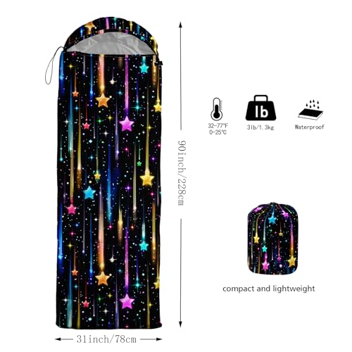 QOOMO Camping Sleeping Bags,3 Season Warm & Cool Weather,Lightweight,Waterproof Sleeping Bags for Adults & Kids,Traveling,and Outdoors,Camping Gear Equipment - color: Glitter Star 12