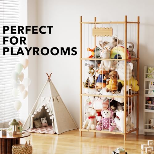 SpaceAid Stuffed Animal Storage Organizer, Wood Animals Zoo Toy Plushies Storage Holder, Large Capacity Plush Toy Cage for Playroom Organization, 22.8" Wide, Natural - color: Natural, size: 22.8"W x 15.8"D (Extra Large)