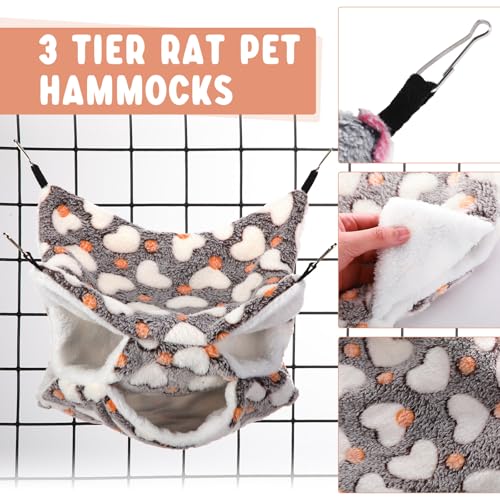 6 Pcs Rat Hammock Set Ferret Hanging Tunnel 3 Tier Guinea Pig Hammocks Hideout Soft Chinchilla Bed for Cage Accessories Hide,Play and Sleep(Cute,Heart) - color: Cute