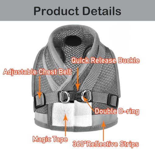 Cat Harnesses and Puppy Harness with Leashes Set, Escape Proof Cat Harness, Adjustable Reflective Soft Mesh Vest Fit Puppy Kitten Rabbit Ferrets's Outdoor Harness - color: DarkGrey, size: S (Chest: 9" - 11")
