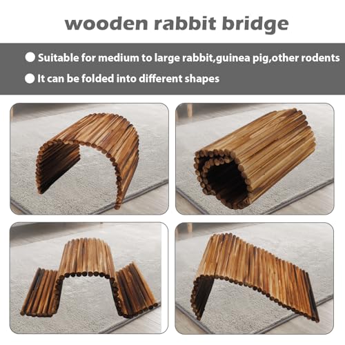 kathson Wooden Rabbit Hideout with Tunnel,Extra Large Bunny Bridge Guinea Pig Wood Ladder Flexible Hamster Ramp Small Animal Climbing Toys for Ferret Hedgehog Chinchillas and Other Rodents - size: XXL (40 x 27.5 inches)