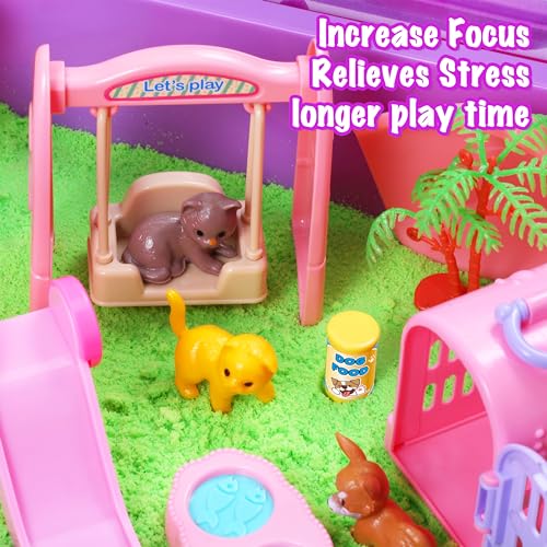 Carolart Pet Sensory Bin, Dog & Cat Sand Box Play Sand Kit, Sensory Toys | Sensory Sand Pet Care Play Set, Pretend Animal Toys, Sensory Kit Gift for Girls Boys, Interactive Sensory Play Ages 3+ - style: Pet