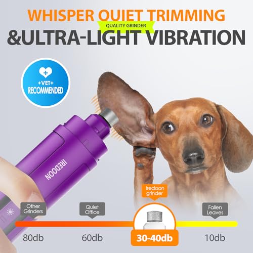 Dog Nail Grinder with 4 LED Lights, 3 Speeds Super Quiet for Pets | Low Vibration,Electric Pet Nail Grinder, Professional Painless Paw Grooming & Smoothing for Small to Large Dogs Cats(Purple) - color: Purple