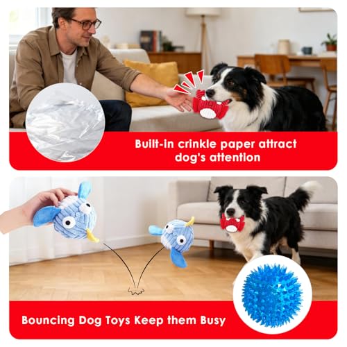 Squeak Dog Toys for Aggressive Chewers, No Stuffing Squeak Dog Chew Toys for Aggressive Chewers, Interactive Dog Toy Ball with Crinkle Paper for Medium Dogs, Large & Small Breeds (A-Red Crab) - color: A-Red Crab