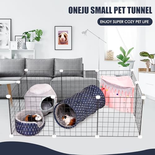 Rabbit Tunnel - Guinea Pig Tunnel, Guinea Pig Tube, 2-Way Small Pet Play Tube, Folds Flat for Storage, Ideal for Adult Small Pets, Dark Blue, Leaf Pattern - color: Dark Blue