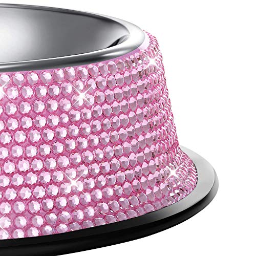 SAVORI Bling Dog Bowls Pink, 640ML Handmade Bling Rhinestones Stainless Steel Pet Bowls Double Food Water Feeder for Puppy Cats Dogs - Set of 2 - color: 640ml-Pink2