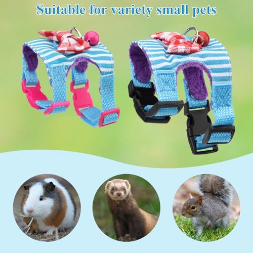 Hypeety Small Animal Harness Vest and Leash Set Soft Mesh Small Pet Harness Hamster Rabbit Chest Back Outdoor Leash Traction Rope for Rabbit Ferret Guinea Pig Kitten Clothes Accessory (M, Blue Stripe) - color: Blue Stripe, size: M