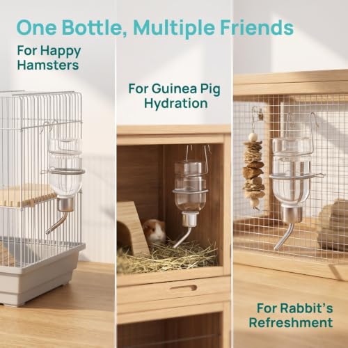 FENICAL No Drip Small Animal Water Bottle, 2pcs Pet Cage Drinking Dispenser Hanging Water Feeder with Spring and Hook, Resuable Leakproof Drink Container for Guinea Pig Hamster Rabbit, 180ml - size: 22.00X5.00X5.00CM