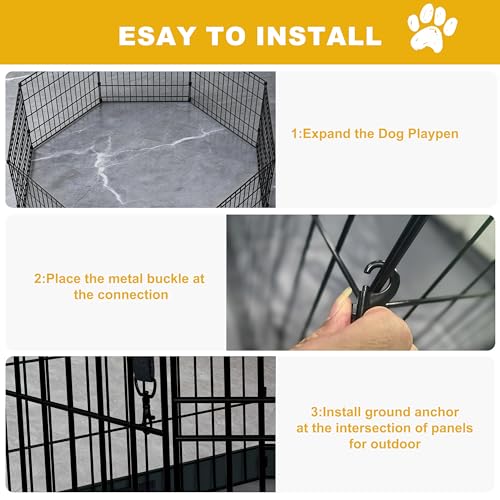 Puppy Playpen with Top Cover,Dog Pen Foldable Dog Fence 8 Panels 24 Inch | Dog Playpen with Door for Indoor Outdoor,Dog Exercise Fences for Small Medium Animals - size: 24''H