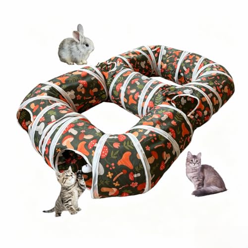 8-Shaped Cat Tunnel Toy Interactive Foldable Playhouse Maze Toys for Cats, Kittens, Rabbits & Small Pets with Playing Balls Collapsible Play Tube for Indoor Fun & Exercise (Brown) - color: brown