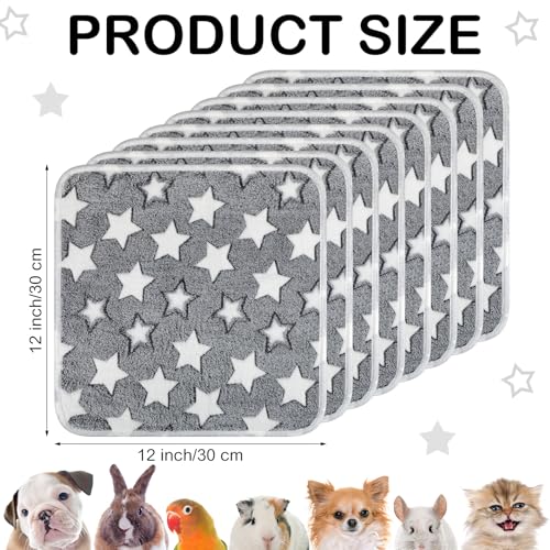 Tudomro 8 Pcs Absorbent Guinea Pig Blankets Washable Small Animal Fleece Bedding Cage Liners Reusable Pet Sleep Mat Pad Cover for Ferret Chinchilla Furniture Protection(Grey Star,12 x 12 Inch) - size: 12 x 12 Inch