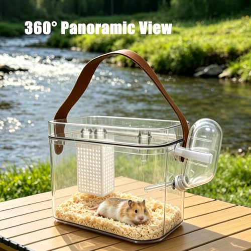 Hamster Carrier Portable Travel Cage with Water Bottle for Dwarf Hamsters Frogs Budgerigars Snails (Small)