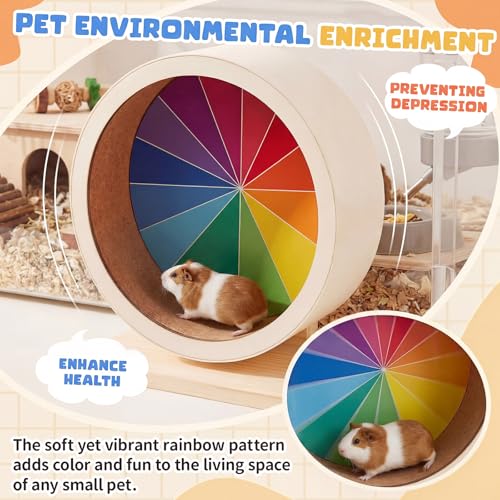 9 Inch Hamster Wooden Silent Wheel, Rainbow Printed Small Animal Exercise Wheel, Quiet Spinner Hamster Running Wheels Prevent Depression Toys for Hamsters, Gerbils, Mice and Other Small Pets - size: Medium