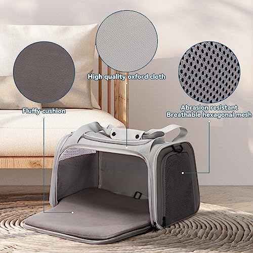 PETSFIT Cat Carrier, Grey, Small and Medium Cats Under 12 Lbs | Airline Approved, Soft Carrier, Soft Cat Travel Bag, Kitten Carrier with Extendable Mat - color: Grey, size: Medium