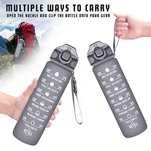 Enerbone 32 oz Drinking Water Bottle with Times to Drink and Straw, Motivational with Carrying Strap, Leakproof BPA & Toxic Free, Ensure You Drink Enough Water for Fitness Gym Outdoor - color: Black Cloud