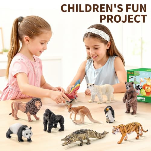 Large Safari Animals Figures Toys Wild Zoo Animal Figurines | Realistic Jungle Zoo Animal Set for Kids, with Kangaroo, Gorilla, Grizzly bear, Crocodile, Polar Bear, Penguin, Tiger, Panda - style: 10PCS Zoo Animal