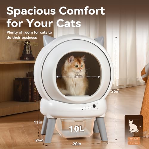 Automatic Litter Box, Self Cleaning Cat Litter Box for Multiple Cats with App Control,Quiet Control, Smart Litter Box for Cats, with 2 Roll Trash Bag and Litter Mat - color: Grey White