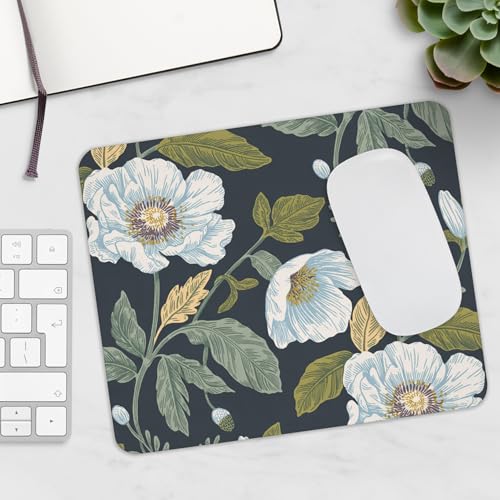 Mouse Pad White Flowers on Green Background Floral Illustration Decorative Mouse pad Non Slip Base Accessory Desk Office Aesthetic Natural Artistic Design - color: Flowers 2