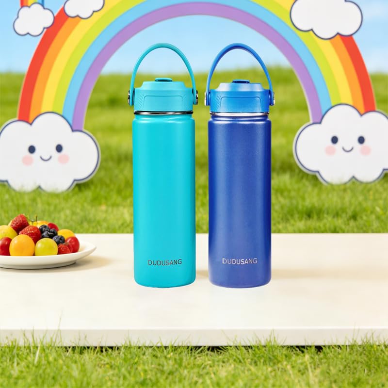 2Pack Kids Insulated Water Bottle - Bulk Stainless Steel Water Bottles for School Travel Leak Proof Vacuum Metal (Skyblue+Blue, 18 Ounces) - color: Skyblue+Blue