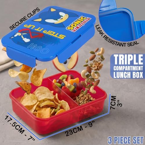 Get Trend Sonic the Hedgehog Kids Insulated Lunch Bag 3Pc Set with Reusable Bento Box and 20 fl oz BPA-Free Straw Water Bottle, Lightweight Kids Lunch Box, Gamer Gifts for Boys (Blue Sonic) - color: Blue Sonic