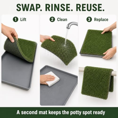 THREE ORANGES Dog Grass Pee Pads, 2 Pack 20 x 24 Inch Artificial Grass Replacement Mats for Dog Potty Trays, Soft 1.38 Inch Washable Turf with Drainage Holes, Indoor Outdoor - size: 20in*24in (with tray)