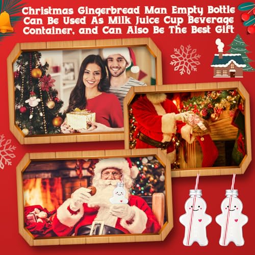 Sliner Christmas Bottles with Straws Including 20 Pcs Empty Plastic Drink Bottle & 20 Pcs Straws & Caps for Christmas Party Juice Milk Cup Drink Water Containers(20 Set,Gingerbread Man) - style: Gingerbread Man