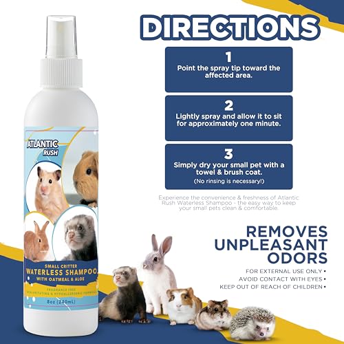 Small Critter Shampoo Bundle - 8oz Fragrance Free & 8oz No Rinse Shampoo for Ferrets, Guinea Pigs, Hedgehogs, Sugar Gliders, Rabbits & Hamsters - Small Animal Complete Bathing Set