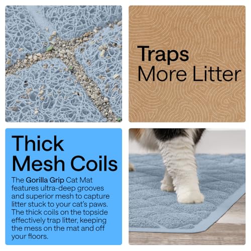 GORILLA GRIP Cat Litter Box Mat, Cushioned Coil Mesh Litter Trapping Mats, Scatter Control Supplies for Less Mess, Phthalate Free, Ultra Deep Catch Grooves, Rinse or Vacuum to Clean, 24x17 Light Blue - color: Light Blue, style: Small (24" x 17")