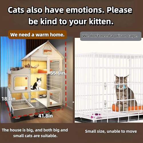 Indoor Cat Cage with Litter Box,Complimentary Cat Bed, Bowl,Teaser Wand，Cat House Large cat Villa Playpen Outdoor, Large Cat Enclosure, Small Animal Dog Kennel - size: 41.8"Lx18.1 "Wx55.6" H)