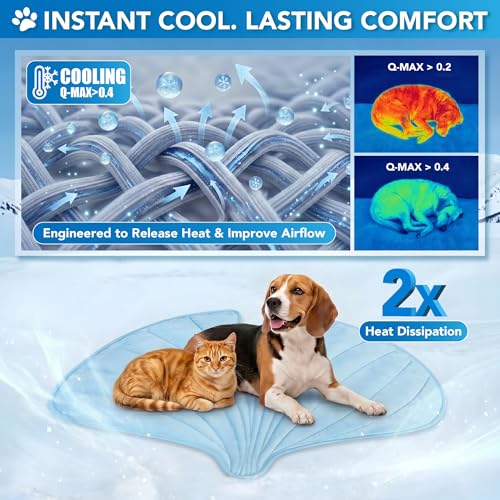 PetAmi Dog Cooling Mat, Ginkgo Leaf Shape, Pet Pad with Cooling Nylon & Soft Fleece, Q-Max > 0.4 Reversible All Season Blanket for Dogs & Cats, Medium 44x49 in, Light Blue - color: Baby Blue, size: Medium