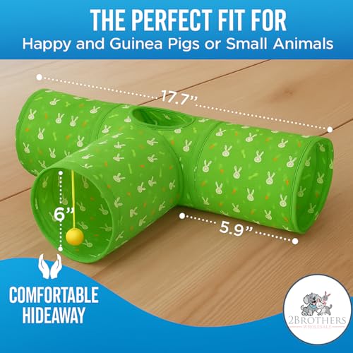 Tunnels with 3-Way Entrance - Cozy, Washable Guinea Pig Hideout - Interactive Cage Toys (Green) - color: Green