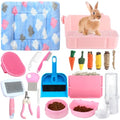 20 Pcs Rabbit Starter Kit Small Bunny Litter Box Animal Grooming Kit with Hanging Pet Bowls Water Bottle Bunny Toys Flannel Blankets with Cleaning Set for Guinea Pig Rabbit Accessories(Pink) - color: Pink