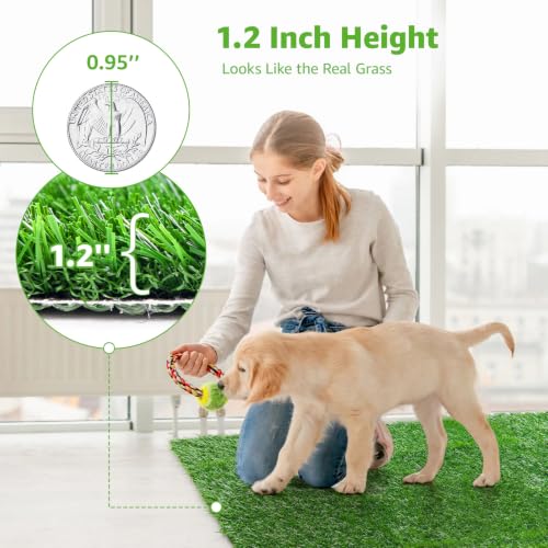 2 Pack Artificial Dog Grass Pee Pad 23"x23", Indoor Puppy Potty Training | Easy to Clean, with Drainage, Reusable, Realistic, Fake Grass Mat, for Apartment, Balcony, Outddor Use - size: 23"x23"