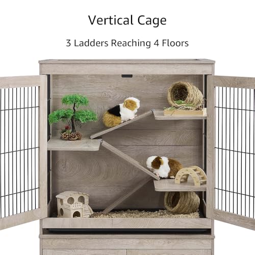 unipaws Ferret Cage with Storage and Ramp, Large Vertical Hamster Cage | Iguana, Rabbits, Chinchillas, Pet Rats, Guinea Pigs - Multi-Level Small Animal Cage with Platforms, and Wheels - size: 55“H