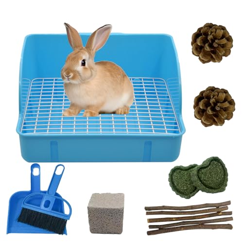 12Pcs Rabbit Litter Box for Cage, Bunny Potty Trainer Corner Guinea Pig Plastic Square Grate Toilet, Pet Bedding Litter Box for Small Animal Ferret Hamster Hedgehog (Blue) - color: 【Blue】