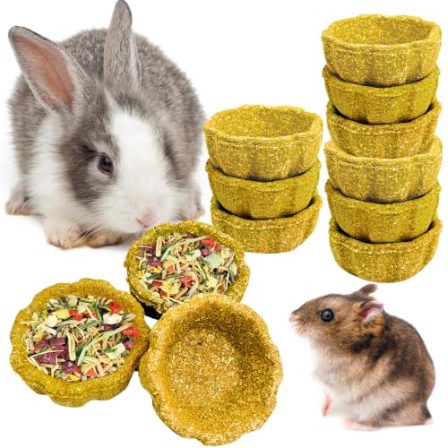 12 Pack Rabbit Chew Toys for Teeth Edible Timothy Hay Chewing Bowl Natural Guinea Pig Toys Small Animal Molar Treats for Bunny Chinchilla Mice Hamster (Yellow) - color: Yellow