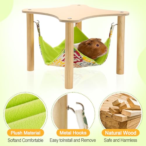 Guinea Pigs Hammock with Natural Wooden Stand - Hanging Hammock Bed for Piggies Chinchilla Hamster Bunny Ferrets Hiding Sleeping - size: 11in L * 11in W * 9.4in H